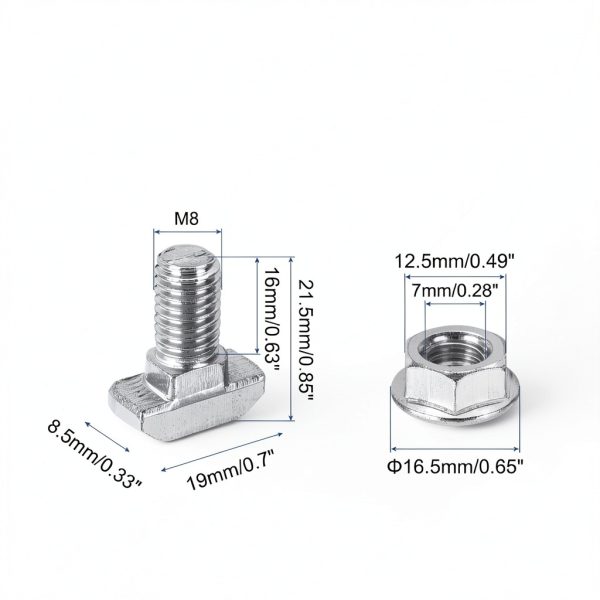 PATIKIL M8x16mm T-Slot Bolts 16 Set Hammer Head with Hex Nuts – Silver-1