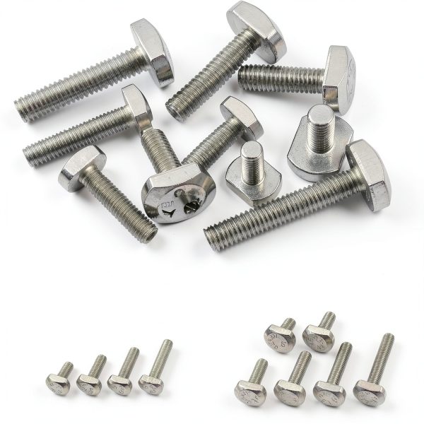Swpeet 50Pcs 10 Sizes M5 M6 T Slot Drop-in Bolt Assortment Kit, Stainless Steel Thread T Slot Bolts, Hammer Head Bolt, T-Bolt, T Track Bolts, T Shape Stud Sliding Screw for Universal T Track-2