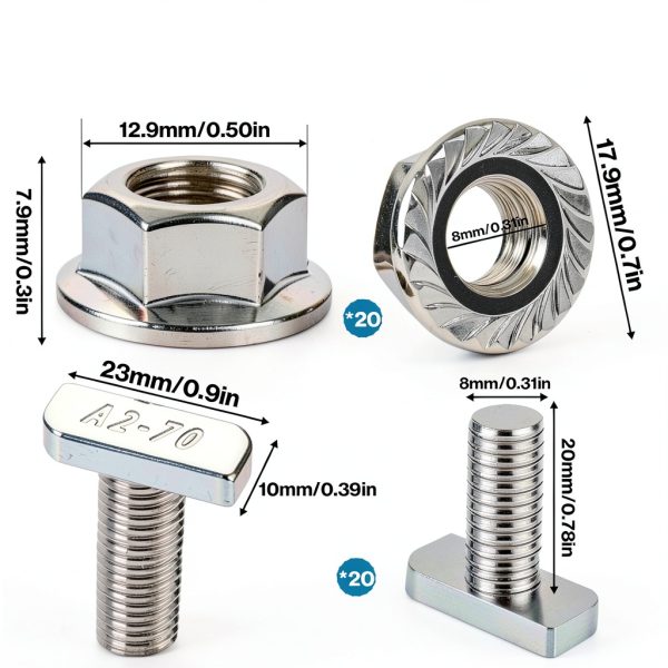 T Slot Bolts Mtuiewo 20PCS M8x20mm Stainless Steel Hex Nuts-2