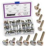 Swpeet 50Pcs 10 Sizes M5 M6 T Slot Drop-in Bolt Assortment Kit, Stainless Steel Thread T Slot Bolts, Hammer Head Bolt, T-Bolt, T Track Bolts, T Shape Stud Sliding Screw for Universal T Track-0